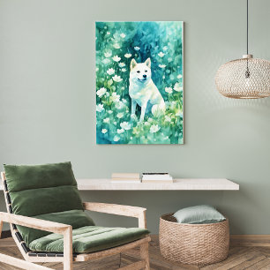 Póster Shiba blanca en A-1 verde