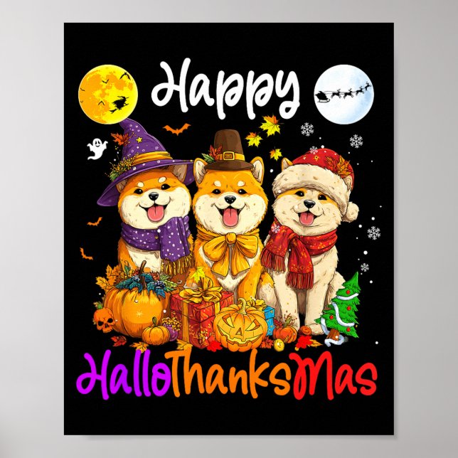 Póster Shiba Dog Christmas Thanksgiving Happy Halloween  (Frente)