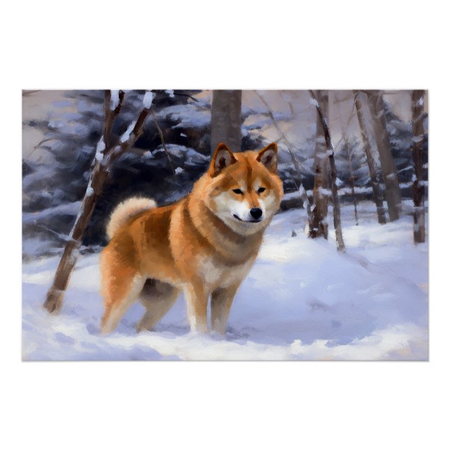 Póster Shiba Inu deja que nieve Navidades (Anverso)
