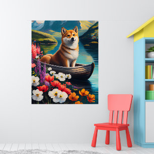 Póster Shiba Inu en un pádel: una aventura escénica