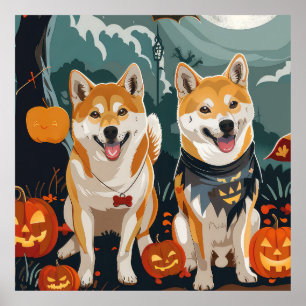 Póster Shiba Inu Halloween Espeluznante