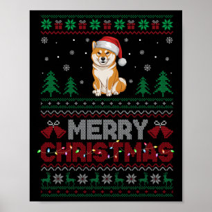 Póster Shiba Inu Perro ama Santa Hat Árbol de Navidad