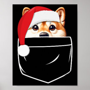 Póster Shiba Inu Perro Santa Hat Navidades Pocas navidade