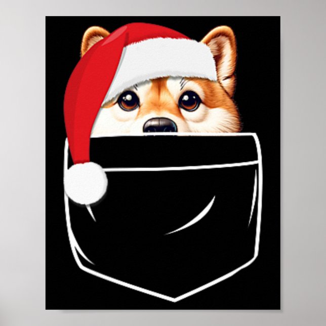 Póster Shiba Inu Perro Santa Hat Navidades Pocas navidade (Frente)