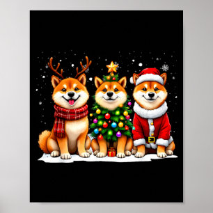 Póster Shiba Inu Retro Navidad Santa Reno Amante de los P