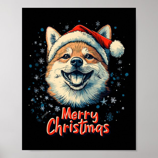 Póster Shiba Inu Santa Hat Feliz Navidad Perro amante (Frente)