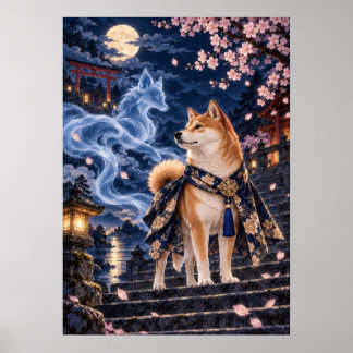 Póster Shiba Inu & Spirit Fox – Japanese Fantasy Art