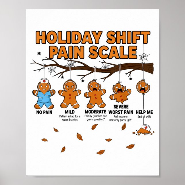 Póster Shift Nurse Pain Scale Funny Gingerbread Rn Christ (Frente)