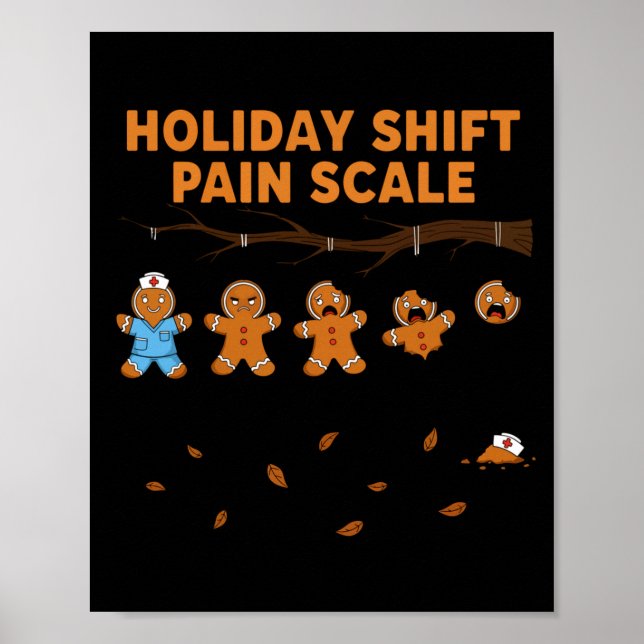 Póster Shift Nurse Pain Scale Funny Gingerbread Rn Christ (Frente)