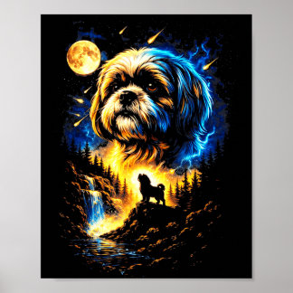 Póster Shih tzu aullando a la luna vintage 90s perro dive