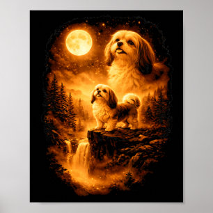 Póster Shih Tzu Aullando a La Luna Vintage 90s Perro Dive