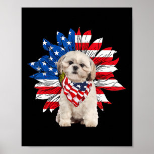 Póster Shih Tzu Bandera Estadounidense Sunflower Dog Aman
