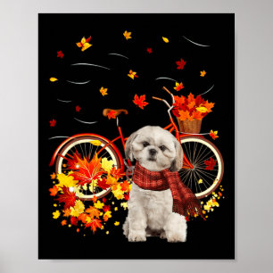 Póster Shih Tzu Bike Otoño Hoja de Perro Caer Diversión C