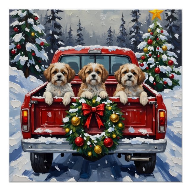 Póster Shih Tzu Christmas Red Truck Holiday (Anverso)