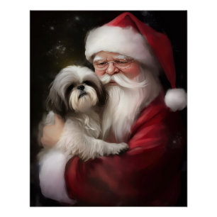 Póster Shih Tzu Con Santa Claus Festivo Navidad
