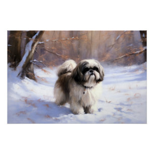 Póster Shih Tzu deja que nieve Navidades