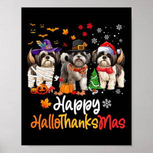Póster Shih Tzu Dog Halloween Navidades Felices Hallograc