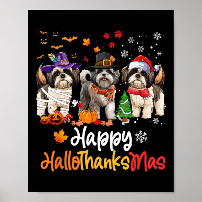 Póster Shih Tzu Dog Halloween Navidades Felices Hallograc (Frente)