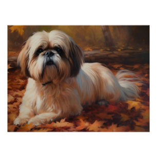 Póster Shih Tzu en otoño se inspira en la caída de las ho