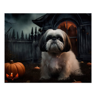 Póster Shih Tzu Halloween Espantoso