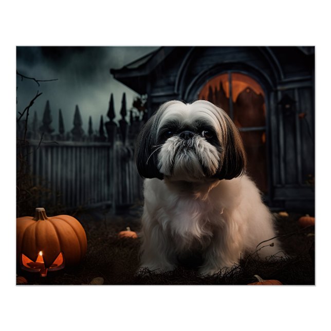 Póster Shih Tzu Halloween Espantoso (Anverso)