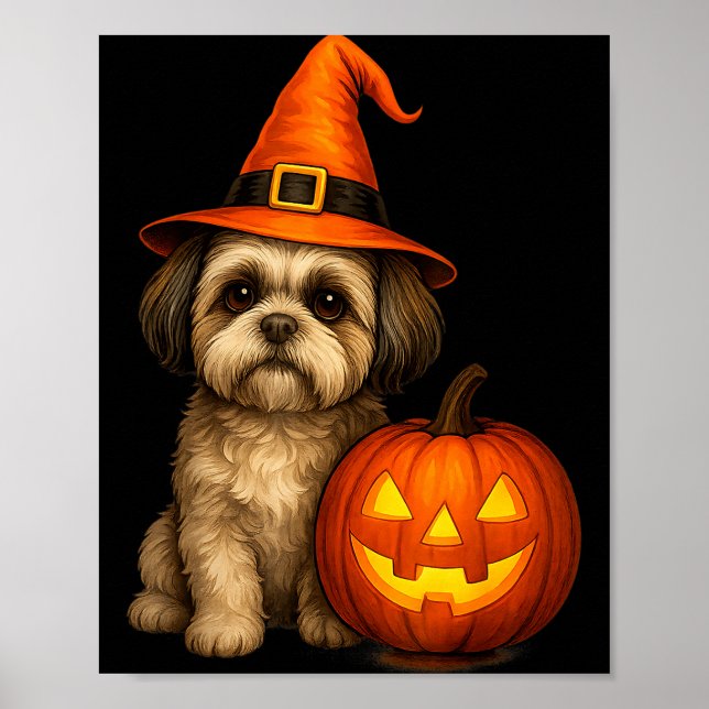 Póster Shih Tzu Halloween Pumpkin Dog Costume Family Matc (Frente)