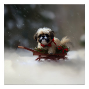 Póster Shih Tzu Navidad nieve invierno