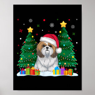 Póster Shih Tzu Perro ama a Santa Hat Feo Navidades sudan