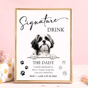Póster Shih Tzu Perro Boda firma Rótulo de bebida