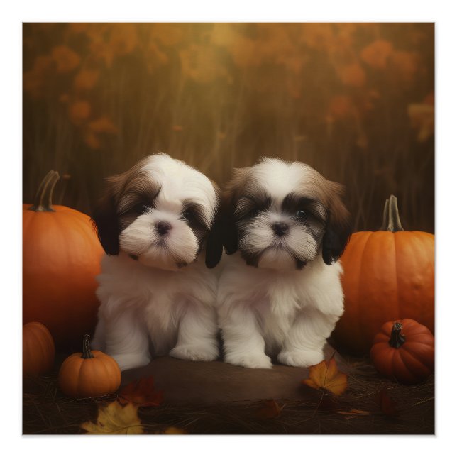 Póster Shih Tzu Puppy Calabaza deslumbrante de otoño (Anverso)