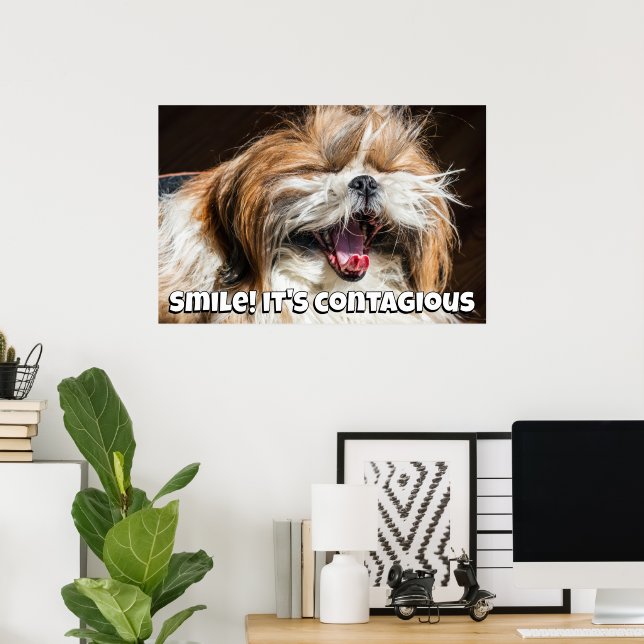 Póster Shih tzu yawning laughing smile text customize (Oficina en casa)