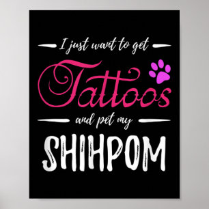 Póster Shihpom Dog Lover Tattoo Divertida Perra Mamá Rega