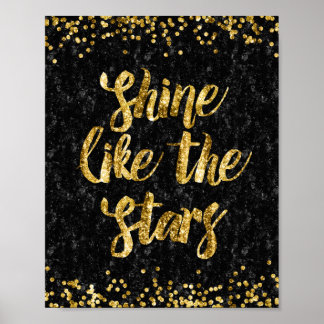 Póster Shine Like the Stars Black and Gold Glitter Glam