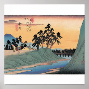 Póster Shinmachi, Japón. Fondo del monte Fuji