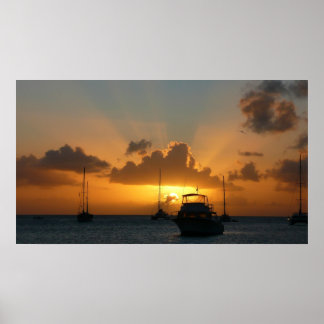 Póster Ships and Sunset Tropical Seascape
