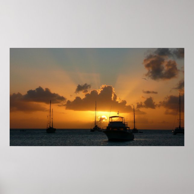 Póster Ships and Sunset Tropical Seascape (Frente)