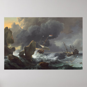 Póster Ships in Distress off a Rocky Coast