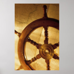 Póster Ship'S Wheel And Map