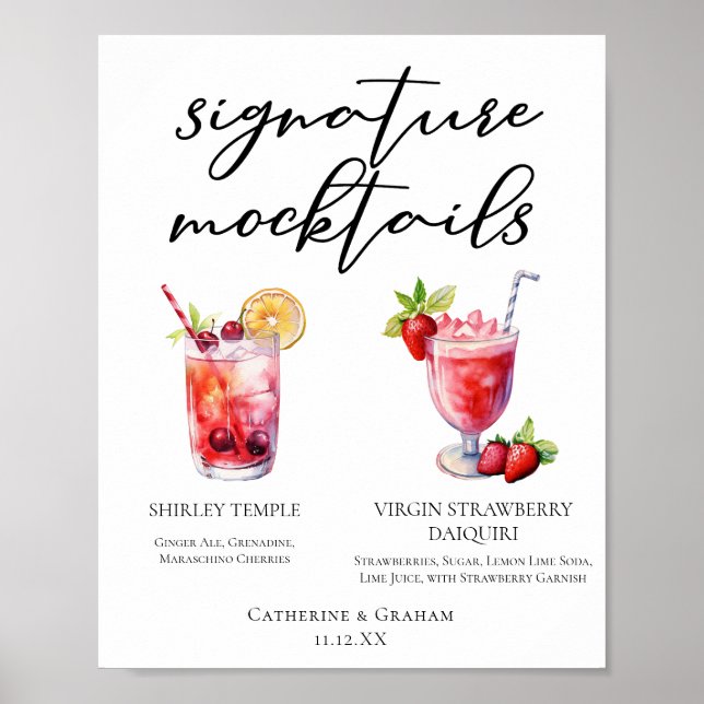 Póster Shirley Temple Strawberry Daiquiri Menú de cóctele (Frente)