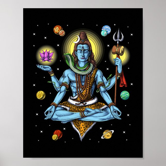 Póster Shiva Hindu God Zen Yoga Meditación Hinduismo Spir (Frente)