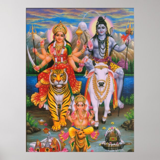 Póster Shiva Parvati Ganesha Poster (Frente)