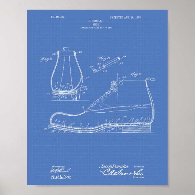 Póster Shoe 1906 Patent Art Blueprint (Frente)