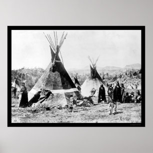 Póster Shoshoni Indian and Skin Tipis 1884