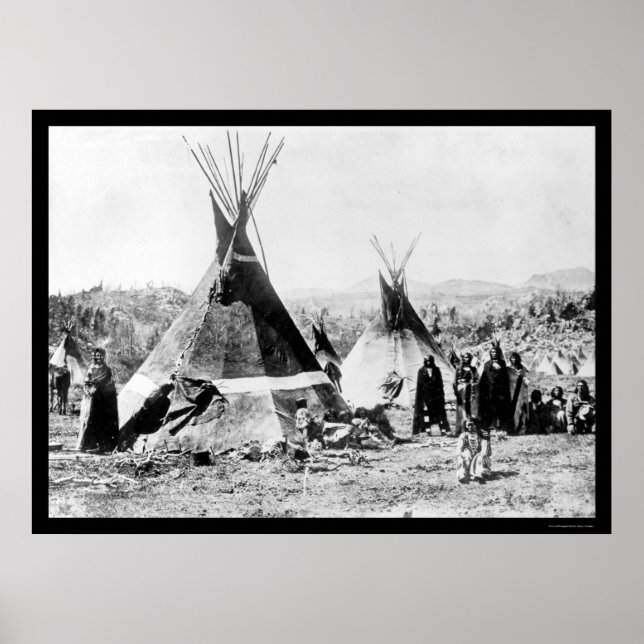 Póster Shoshoni Indian and Skin Tipis 1884 (Frente)
