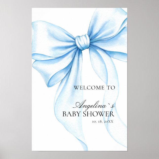 Póster  Shower de bebé con lazo delicado. (Frente)