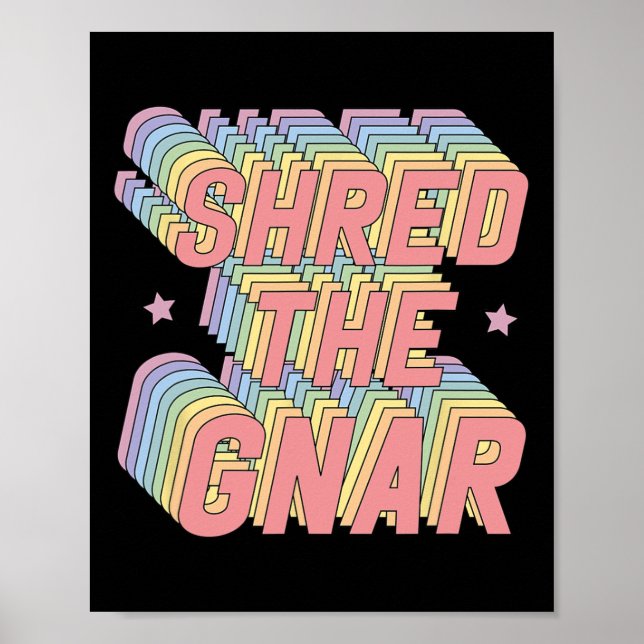 Póster Shred Gnar Snowboard Surfing Rainbow Pastel (Frente)