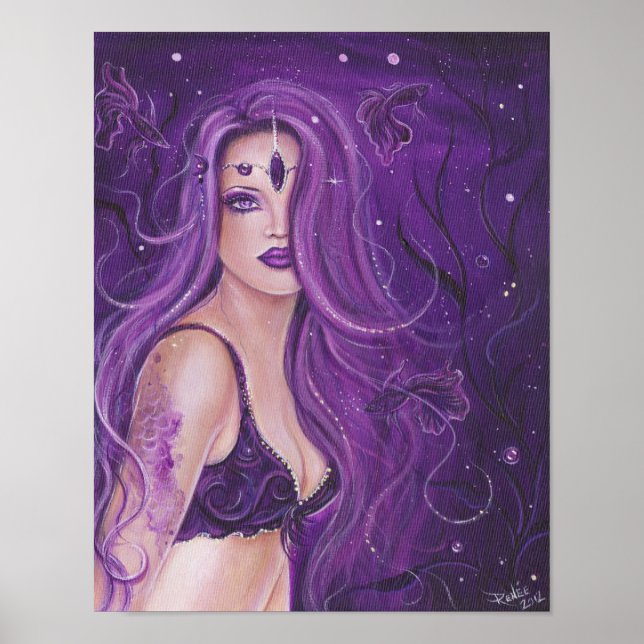 Póster Shreya Purple Fantasy Poster de sirenas por Renee (Frente)