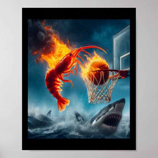 Póster Shrimp Dunking On Shark Funny Fishing Meme  (Frente)