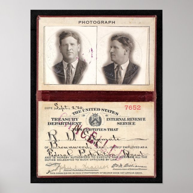 PÓSTER SHUMATE DE AGENTE DE PROHIBICIÓN 1920 (Frente)