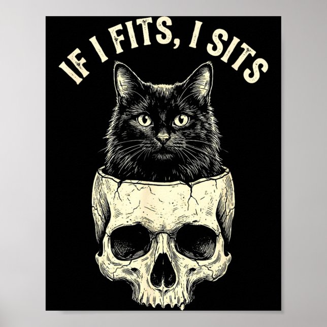 Póster Si cabe me siento calavera de gato negro meme dive (Frente)